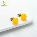 Boucles d'oreilles en pierre naturelle topaze jaune vif G23 Piercing en titane pour femmes bijoux