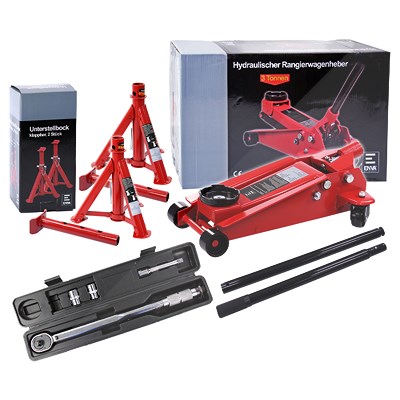 Enva Wagenheber 3t 3000kg + Drehmomentschlüssel + 4x Unterstellbock [Hersteller-Nr. 10871877] Image
