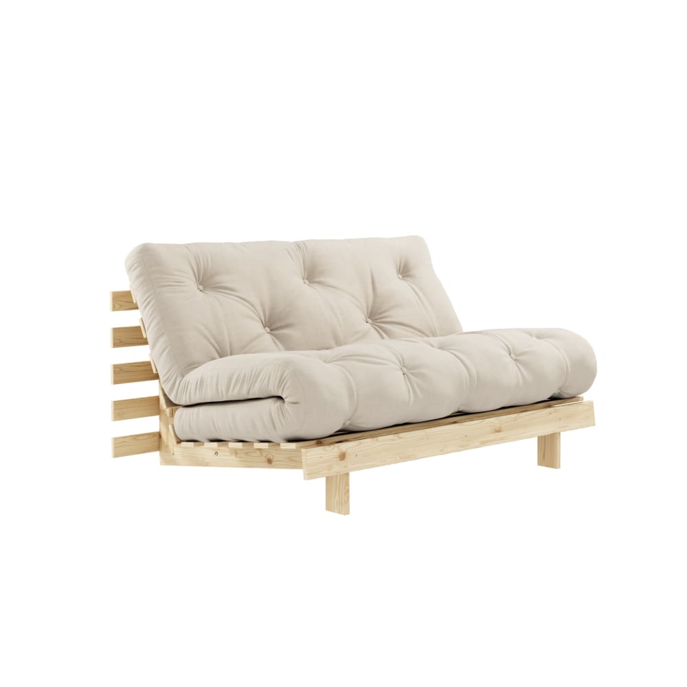 Canapé convertible en pin massif avec futon beige 140x200