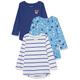 Amazon Essentials Mädchen Tunika-Shirts mit Langen Ärmeln, 3er-Pack, Hellblau Floral/Marineblau/Weiß Streifen, 3 Jahre