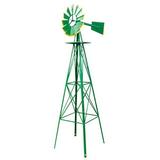 8FT Metal Windmill Weather Resistant Ornamental Garden Wind Mill as Weather Vane & Decoration for Outdoor Home Backyard Green