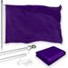 G128 Combo Pack: 5 Ft Tangle Free Aluminum Spinning Flagpole (Silver) & Solid Purple Color Flag 2x3 Ft LiteWeave Pro Series Printed 150D Polyester | Pole with Flag Included