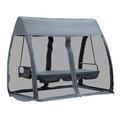 Outsunny 3-Seat Outdoor Swing Chair Convertible Porch Swing Bed Gray