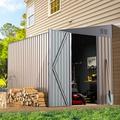 YODOLLA 8 x 6 Outdoor Storage Side Shed Metal Attached Lean-to Shed Galvanized Storage Building for Backyard in Brown