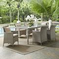 Modway Conduit 7 Piece Outdoor Patio Wicker Rattan Dining Set in Light Gray Beige