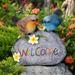 Bird Garden Statues Decor Resin Welcome Sign Simulation Bird Sculptures Statues for Yard Patio Lawn Garden Home Outdoor Decorations Artificial Ornaments