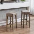 Topcobe 29 Backless Tufted PU Counter Stools 2 Pieces Bar Stools for Dining Room Gray