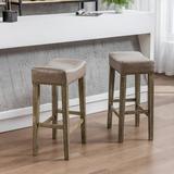 Topcobe 29 Backless Tufted PU Counter Stools 2 Pieces Bar Stools for Dining Room Gray