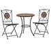 Dcenta 3 Piece Bistro Set Ceramic Tabletop Round Table with 2 Folding Chairs Dining Set Iron Frame Orange for Garden Patio Balcony Backyard Outdoor Furniture