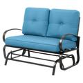 Outdoor Patio Metal Swing Glider Rocking Bench Garden Loveseat Porch Furniture Glider Steel Frame Chair Set with Cushion Blue