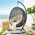 Modway Encase SunbrellaÂ® Swing Outdoor Patio Lounge Chair in Black Beige