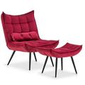 Mcombo Accent Chair with Ottoman Velvet Upholstered 4079 (Burgundy)