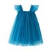 Pimfylm Long Dresses For Toddler Toddler Dress Baby Girls Cotton Linen Ruffle Sleeve Tiered Swing Casual Summer Boho Dresses 2023 Blue 3-4 Years