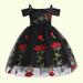 WQJNWEQ Summer Dresses For Women Clearance Toddler Girls Net Yarn Flowers Mesh Print Bow Ruffles Birthday Party Gown Long Dresses