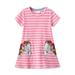 Children S Dress Cartoon Embroidered Girls Summer Dress Short Sleeve Dress Knitted Cotton Crew Neck Princess Dress Baby Girl Clothes