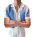 wendunide shirts for men Mens Fashion Casual Single Lapel Striped Cardigan Short Sleeve T Shirt Jacket Top Mens Cardigan Blue L