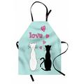 Cat Apron Black and White Kitty Cat Couple with Tails Tangled and in Love with Romantic Hearts Unisex Kitchen Bib with Adjustable Neck for Cooking Gardening Adult Size Multicolor by Ambesonne