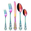 20 Piece Royal Court Hollowed Out Retro Relief Silverware Tableware Set for 4 People, 18/10 Stainless Steel Flatware Set, Table Knife Fork Spoon Fruit Fork Tea Spoon Cutlery Sets (Colorful)