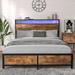 17 Stories Izzat Industrial Platform Bed w/ LED Lights & USB Ports Plastic in Brown | 34 H x 54 W x 81.5 D in | Wayfair