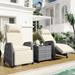 Outdoor Adjustable Rattan 2-person Lounge Chaise With Coffee Table