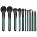 zttd 12pcs dark green wooden handle makeup brush set with black and white fiber brush