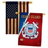 Breeze Decor BD-MI-HP-108056-IP-BOAA-D-US10-CG 28 x 40 in. Military Impressions Decorative Vertical Double Sided USA Vintage Coast Guard Americana Applique House Flags - Pack of 2
