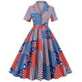 PMUYBHF Dresses for Women 2023 Women Vintage 1950s Retro Short Sleeve V Neck Flag Print Party Prom Swing Dress Summer Dress Blue XXL