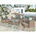Highsound 4 Piece Patio Furniture Sets Wicker Outdoor Conversation Set with 2 Ottomans & Coffee Table Rattan Sofa Chair Set Gray