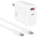 USB C Charger Dual Port 65W PD Power Wall GaN PPS Fast Charger with 6FT Type C to C Quick Charge Sync Cord for TCL Signa - GaN PPS Fast Dual-Port Charger Kit - White