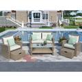 4 Pieces Patio Wicker Chair with Ottoman and Coffee Table Outdoor Rattan Loveseat Sectional Sofa Furniture Set for Garden Beige Cushions