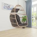 iRerts Hanging Egg Chair Wicker Rattan Hammock Egg Swing Chair with Hanging Chain Folding Basket Outdoor Patio Egg Chair Hammock Chair for Bedroom Patio Porch Indoor Outdoor Dark Gray Cushion