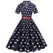 PMUYBHF Dresses for Women 2023 Women Vintage 1950s Retro Short Sleeve V Neck Flag Print Party Prom Swing Dress Summer Dress Dark Blue L