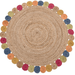 Jaipur Art And Craft Handmade 120x120 CM (4 x 4 Square feet)(46.80 x 46.80 Inch)Multicolor Round Jute AreaRug Carpet throw