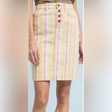 Anthropologie Skirts | Anthropologie Maeve Striped Stretch Denim Pencil Skirt W/ Brown Buttons Size 10 | Color: Pink/Yellow | Size: 10