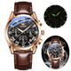 OLEVS Mens Watches Luxury Chronograph Waterproof Luminous Analog Quartz Classic Business Sports Watch Watch for Men (Black dial with Brown Band)