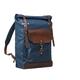 Waxed Canvas Backpack. Mens Backpack With Leather Straps & Base. Waterproof Laptop Rucksack. Navy Blue Roll Top For School