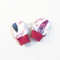 White Baby Scratch Mitts With Feathers. Shower Gift. Knit Fabric Pink, Blue No