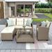 Red Barrel Studio® 4 Piece Rattan Sectional Seating Group w/ Cushions Synthetic Wicker/All - Weather Wicker/Wicker/Rattan in White/Brown | Outdoor Furniture | Wayfair