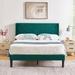 VECELO, Upholstered Height- Platform Bed Frame with Wingback Headboard, Twin/Full/Queen Size Bed- Dark Green