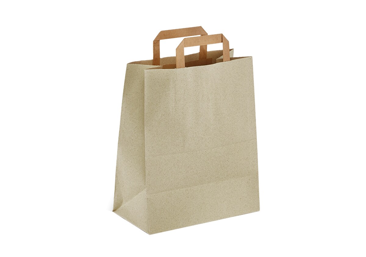 250 Bio Graspapier Tragetaschen Papiertragetaschen mit Grasanteil 18+12x28cm braun Image