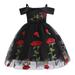 3T Baby Girls Dress Princess Dress Party Dress 4T Girls Birthday Dress Wedding Party Dress Off-the-shoulder Rose Embroidered Black Tulle Dress