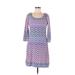 Jessica Simpson Casual Dress - Shift Scoop Neck 3/4 sleeves: Purple Chevron/Herringbone Dresses - Women's Size 6