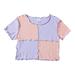 Rovga T Shirt For Girl Girls Colorblock Wood Ear Edge Round Neck Ribbed Knit Short Sleeve Cute Clothes Summer Casual Top Short Sleeve Kids Tops