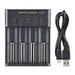 Universal Intelligent USB Four Slot Quick Battery Charger for Li-Ion/Ni-MH/Ni-Cd/IMR 16340 14500 18650 21700 20700 AA AAA and More Batteries with Battery Organizer Black