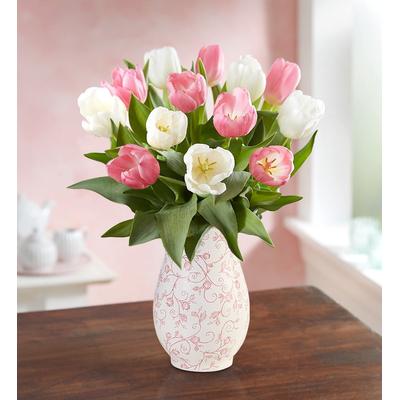 1-800-Flowers Flower Delivery Sweet Spring Tulip Bouquet 15 Stems W/ Precious Pink Rose Vase