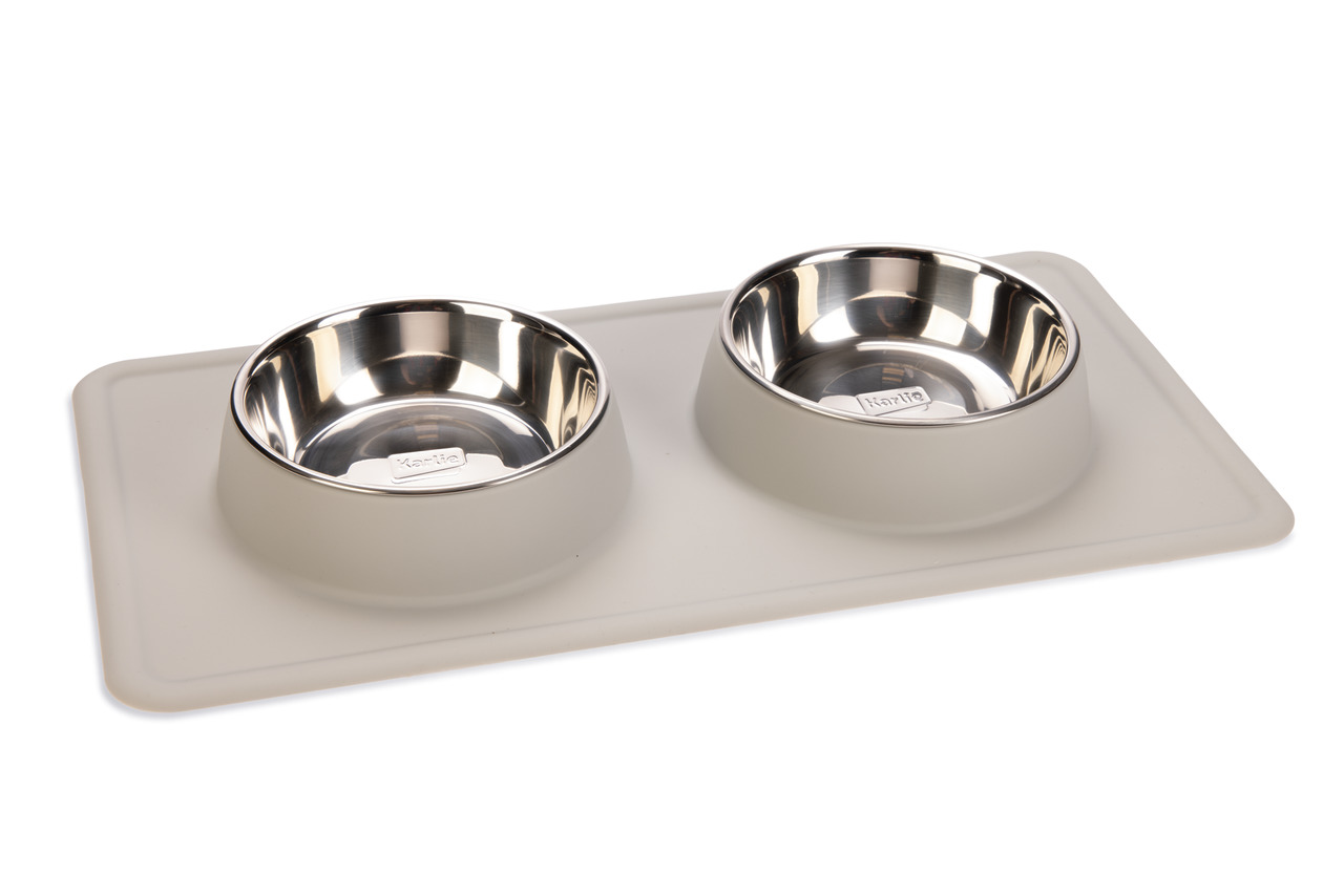 2x350ml Light Grey Silicone Dex Stainless Steel Bowl Karlie Dog Bowl