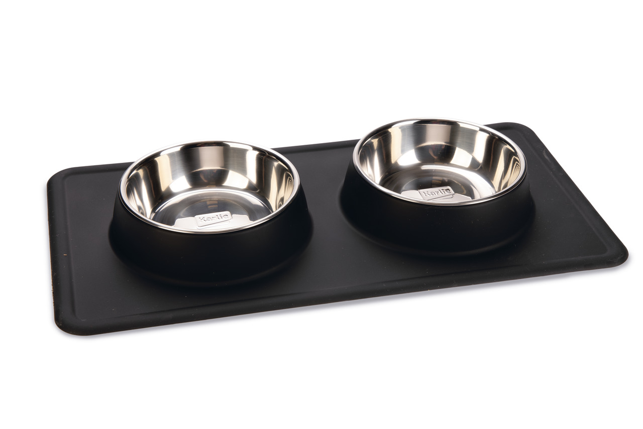 Karlie Stainless Steel Silicone Dex Diner Set Dog Bowls |2x350ml, Ø 14cm Black