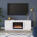 "Tillman Rectangular TV Stand with Crystal Fireplace for TV's up to 80"" in White - Hudson & Canal TV1841"