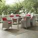 Modway Conduit 7 Piece Outdoor Patio Wicker Rattan Dining Set in Light Gray Red