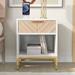 Nightstand with USB Charging Station Modern End Table White+Natural